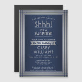 Birthday Surprise Party Elegante Navy Blue & Silve Magneteinladung (Vorne/Hinten)