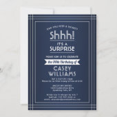 Birthday Surprise Party Elegante Navy Blue & White Einladung (Vorderseite)