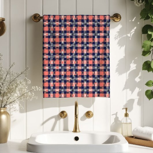 Birthday Surprise Towel Coral Navy Plaid Look Badhandtuch Set