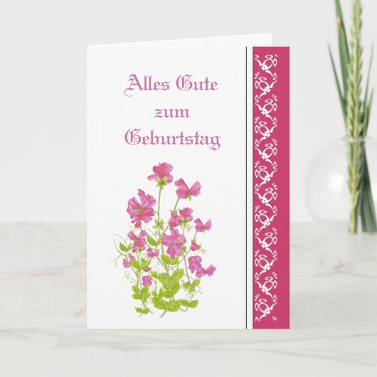 Birthday, Sweet Peas, Garden Flowers German Karte (Vorderseite)