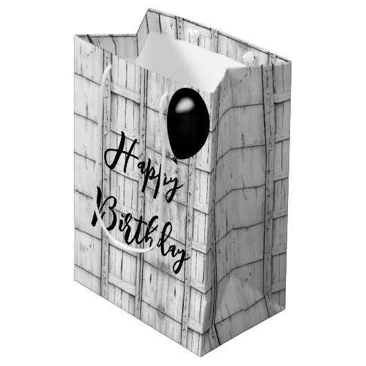 Birthday Symmetrisch Whitewusch Woodmuster Mittlere Geschenktüte (Vorderseite Schrägansicht)