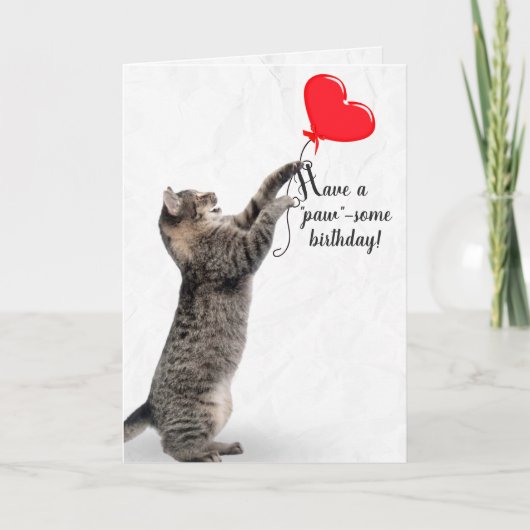 Birthday Tabby Cat mit Herzballon Karte (Vorderseite)