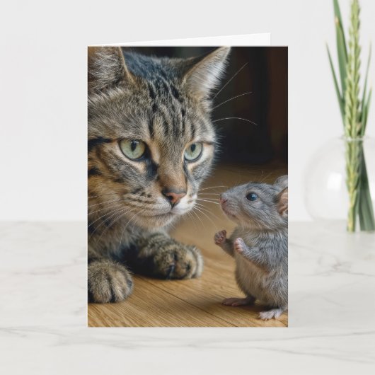 Birthday Tabby Cat With Brave Mouse Karte (Vorderseite)