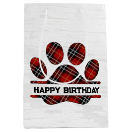 Birthday Tartan Kariert Paw Print Mittlere Geschenktüte
