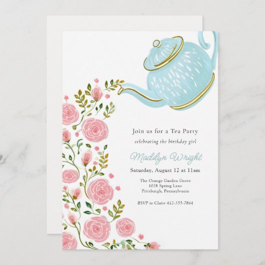 Birthday Tea Party Dusche Einladung (Vorne/Hinten)