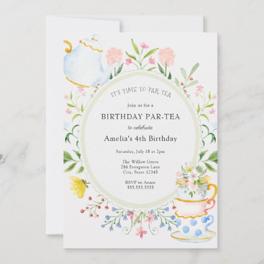 Birthday Tea Party Whimsical Wildblume Einladung (Vorderseite)