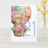 Birthday Teddy Bären Ballon 21ST Card Karte (Gelbe Blume)