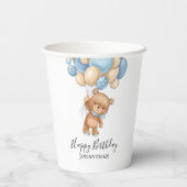 Birthday Teddy Bear Boy Blue Balloons Pappbecher (Rückseite)
