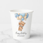 Birthday Teddy Bear Boy Blue Balloons Pappbecher (Vorderseite)