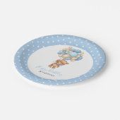 Birthday Teddy Bear Boy Blue Balloons Poke Dots Pappteller (Schrägansicht)