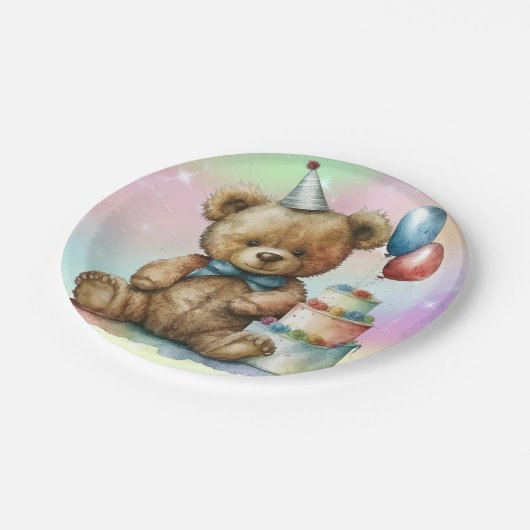 Birthday Teddy Bear Pappteller (Schrägansicht)