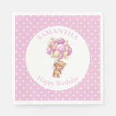Birthday Teddy Bear PINK Balloons Serviette (Vorderseite)
