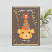 Birthday Teddy Bear Tragen eines Party Hat Einladung (Stehend Vorderseite)