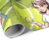 Birthday Tennis Ace Girl Geschenkpapier (Rolleneckpunkt)