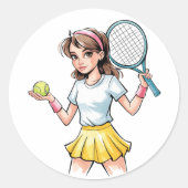 Birthday Tennis Ace Girl Runder Aufkleber (Vorderseite)