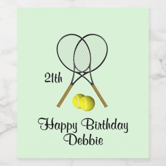 Birthday Tennis Green Sports Name and Age 21st Weinetikett (Einzelnes Label)