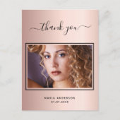 Birthday thank you custom photo rose gold glam postkarte (Vorderseite)