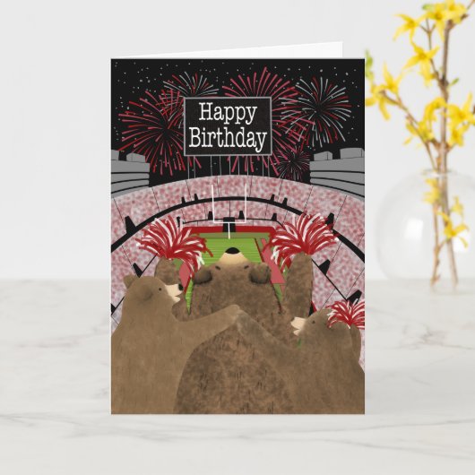 Birthday Three Bears Cheering Red Karte (Gelbe Blume)