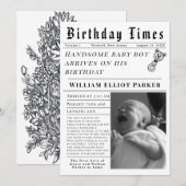 Birthday Times Newborn Birth Ankündigung (Vorne/Hinten)