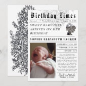 Birthday Times Newborn Birth Ankündigung (Vorne/Hinten)