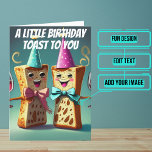 Birthday Toast Funny Daughter Geburtstag Karte<br><div class="desc">Brauchen Sie eine einzigartige Geburtstagskarte für Ihre Tochter? Diese großartige Karte ist einzigartig und farbenfroh und bietet animierte Toaststücke, die einen Toast auslösen. Es folgt eine ernsthafte, herzliche Botschaft. Im Inneren haben wir genau die richtige Botschaft geschrieben, um mit dem Moment zu sprechen, aber Sie können sie mit Ihren eigenen...</div>