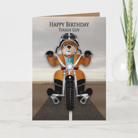 Birthday Tough Typ Bulldog Reiten Motorrad Karte (Vorderseite)