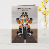 Birthday Tough Typ Bulldog Reiten Motorrad Karte (Gelbe Blume)