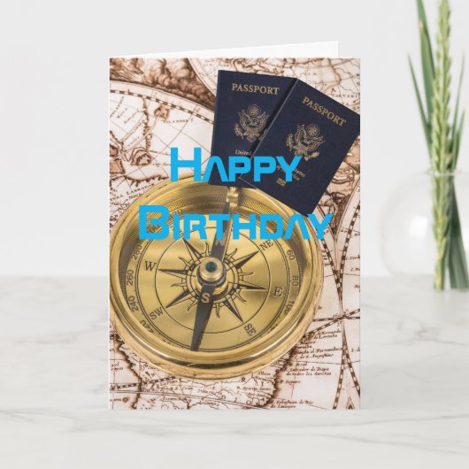 Birthday Travel World Map Passport Compass Fun Karte (Vorderseite)