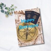 Birthday Travel World Map Passport Compass Fun