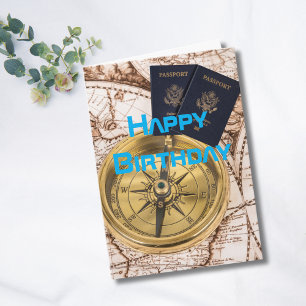 Birthday Travel World Map Passport Compass Fun Karte