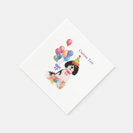 Birthday Tri Cavalier King Charles Spaniel Serviette (Ecke)