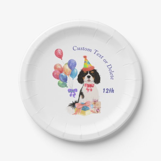 Birthday Tri Color Cavalier King Charles Spaniel   Pappteller (Vorderseite)