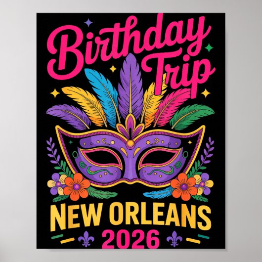 Birthday Trip New Orleans 2026 Matching Mardi Gras Poster (Vorne)