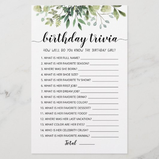 Birthday Trivia-Spiel (Vorderseite)