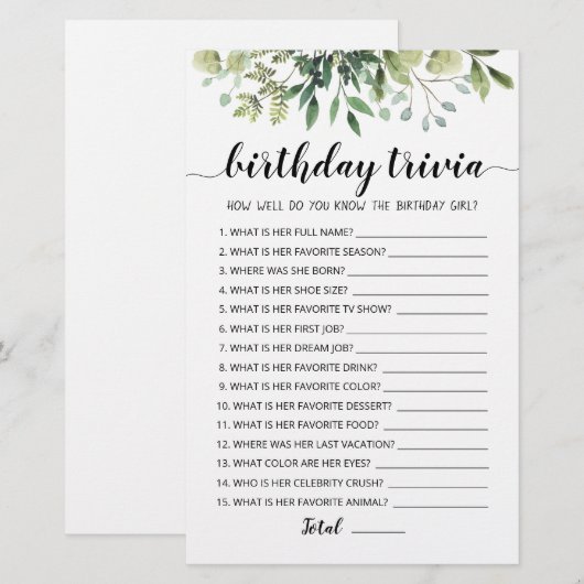 Birthday Trivia-Spiel (Vorne/Hinten)