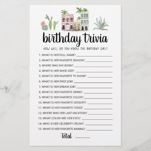 Birthday Trivia-Spiel (Vorderseite)