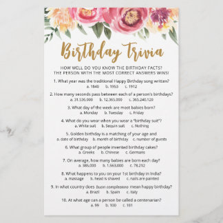Birthday Trivia Spiel mit Antworten Geburtstagspar