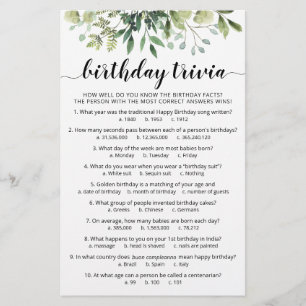 Birthday Trivia Spiel mit Antworten Geburtstagspar