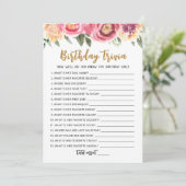 Birthday Trivia-Spielkarte Einladung (Stehend Vorderseite)
