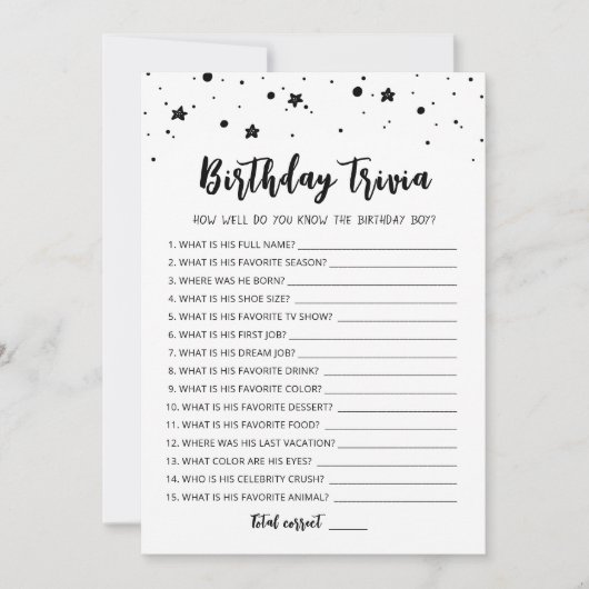 Birthday Trivia-Spielkarte Einladung (Vorderseite)