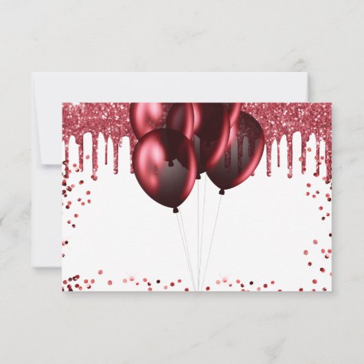 Birthday-Tropfen-Rot-Glitzer-Ballons Save The Date (Rückseite)