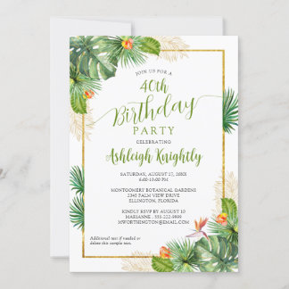 Birthday Tropical Palm Botanisches Grün der Blüte  Einladung