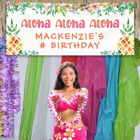 Birthday Tropical Pineapse Floral Aloha Banner