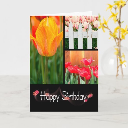 Birthday Tulip Collage Karte (Gelbe Blume)