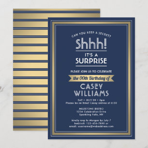 Birthday Überraschung Party Shhh! Navy Blue und Go Einladung