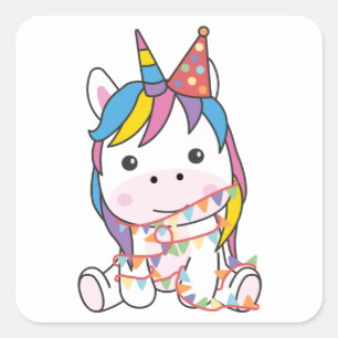 Birthday Unicorn für Kinder Ein Geburtstagsplatz S Quadratischer Aufkleber