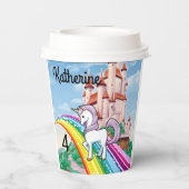 Birthday Unicorn Girl's Name & Age Star Regenbogen Pappbecher (Rückseite)