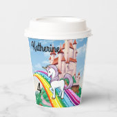 Birthday Unicorn Girl's Name & Age Star Regenbogen Pappbecher (Vorderseite)