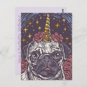 Birthday Unicorn Mops Postkarte (Vorne/Hinten)
