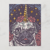 Birthday Unicorn Mops Postkarte (Vorderseite)